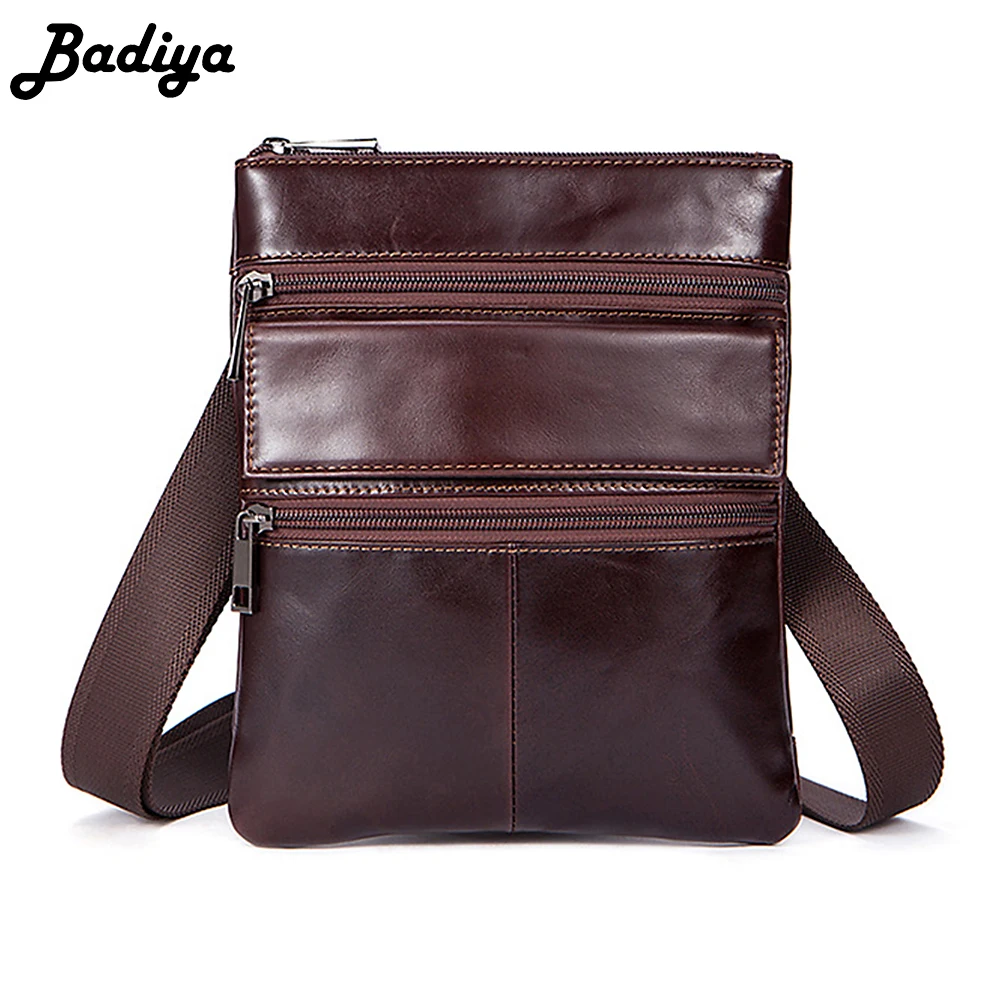 Badiya High Quality Messenger Bag Men Cowhide Leather Vintage Solid