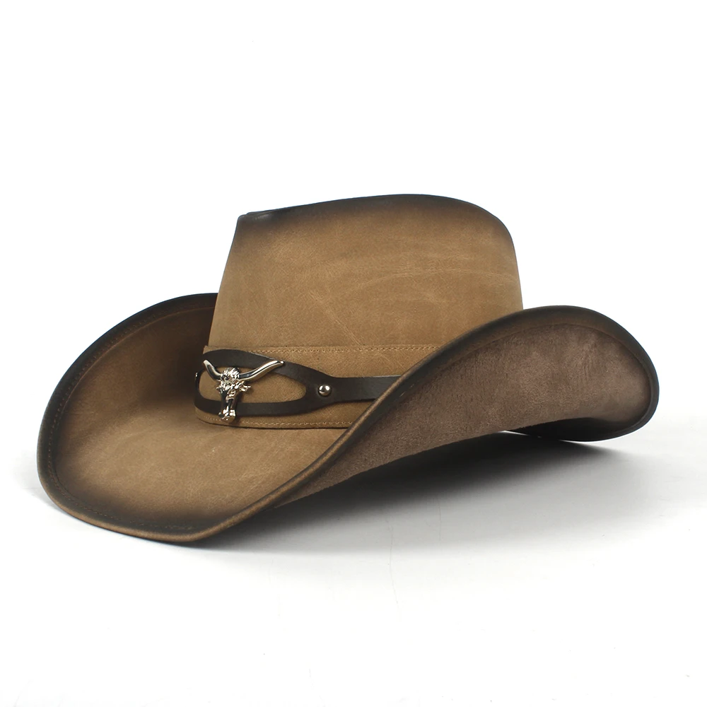 100% cuero sombrero vaquero occidental para caballero papá vaquera sombrero  hombre gorras (color : bronceado, tamaño: 58-59)