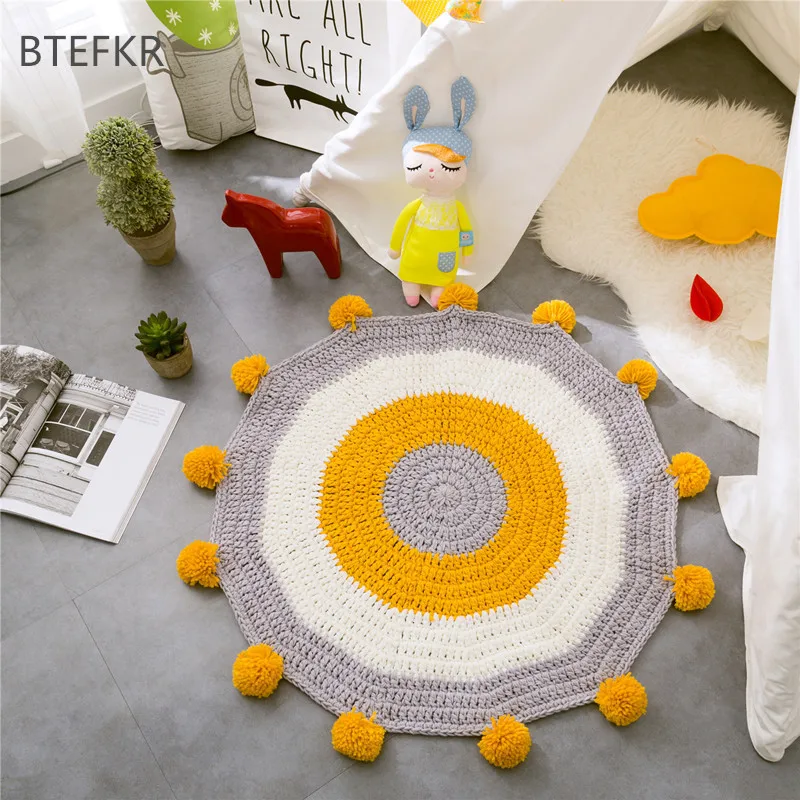 

Children's Handmade Knitted Play Mat Baby Gym Kids Soft Floor Play Carpet Indoor Outdoor Baby Developmental Mat Tapete Infantile