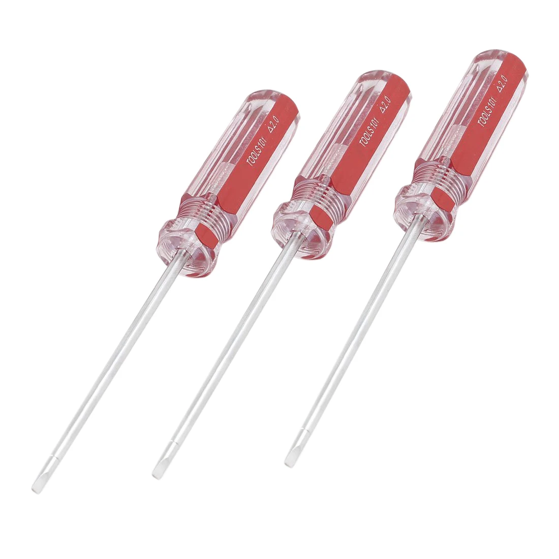 3 Pcs Red Clear Handle 2.0mm Tip 75mm Shaft Screwdriversin