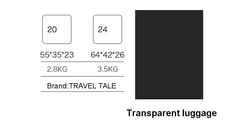 Travel tale 2" 22" 2" 26" дюймов абсолютно прозрачный чемодан на колесах для путешествий чемодан кабина rolling чемодан на колесах