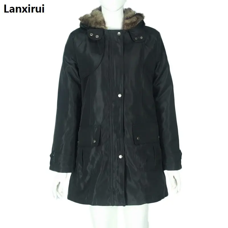 wonderful  Faux Fur Lining Women 'S Fur Hoodies Ladies Coats Sping Winter Warm Long Coat Jacket Cotton Clothes