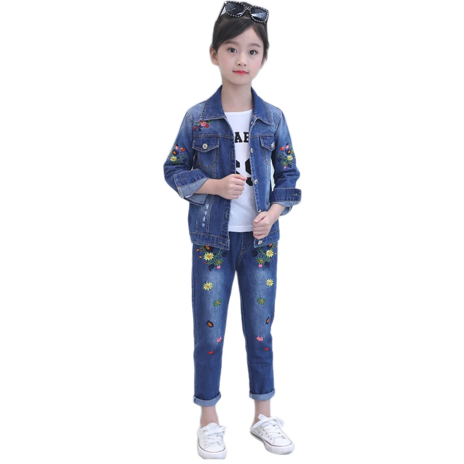 

Children Clothing Sets for Girls Suit Denim Jacket Jeans Shirt 3pc 2019 Spring Girls Jeans Set for Teenage 6 8 10 12 14 Years