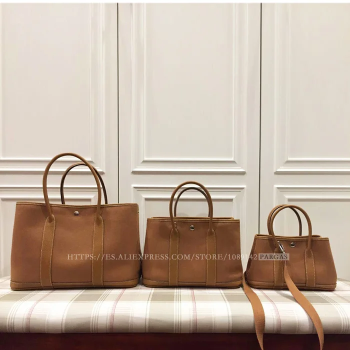 Классическая женская сумка наивысшего качества 36 см сумки с верхней ручкой натуральная телячья кожа+ холщовые женские кожаные сумки - Цвет: brown