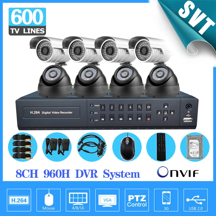 8 CH Открытый водонепроницаемый безопасности Камера Системы CCTV 8ch 960 H DVR NVR комплект DIY системах видеонаблюдения полный набор 1 ТБ HDD sk-244