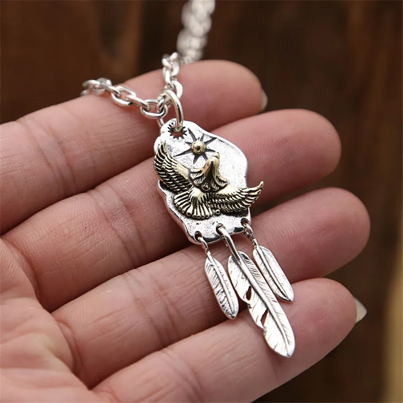 

Antique Sterling Silver 925 Native American Feather Dangle Pendant For Necklace Men Women Indian Tribe Silver 925 Accessory