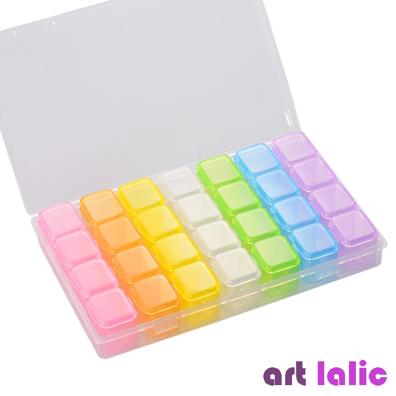 

28 Slots Colorful Plastic Empty Storage Box Nail Art Rhinestone Tools Jewelry Beads Display Box Case Decorations Container