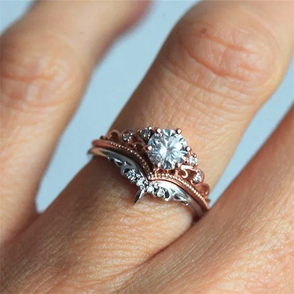 Роскошное женское кольцо королевы Корона Набор Мода 925 серебро обручальное кольцо из розового золота ювелирные изделия обещание на помолвку кольца для женщин