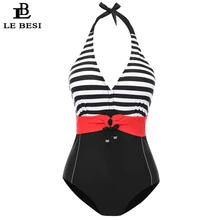 LEBESI Цельный купальник размера плюс для женщин, бандажный купальник в полоску, купальный костюм, винтажный танкини, женское Монокини