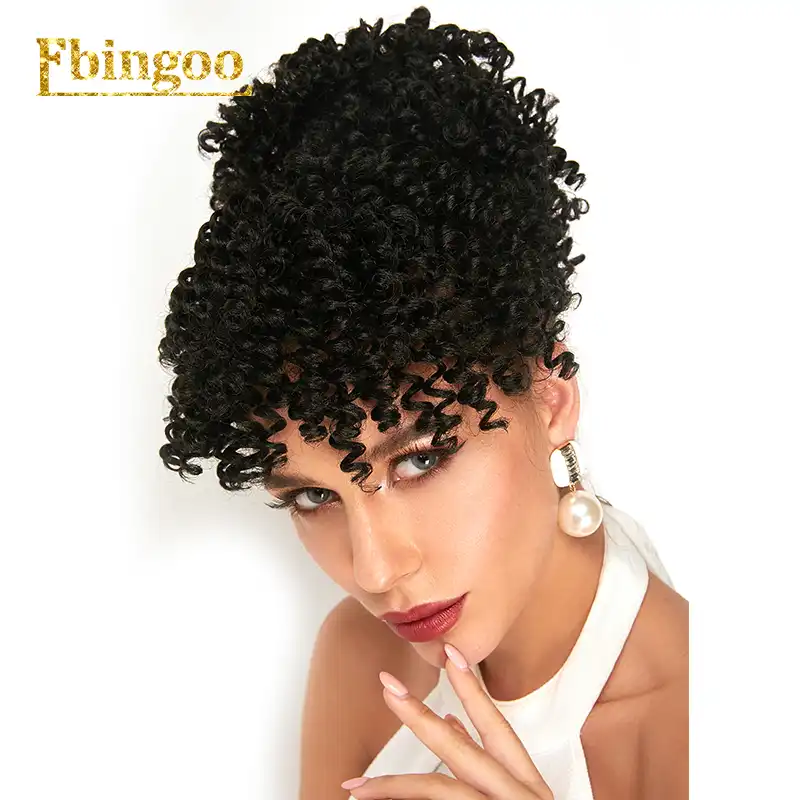 Ebingoo Kinky Curly Updos Afro Ponytail Extension Hair Piece Bangs