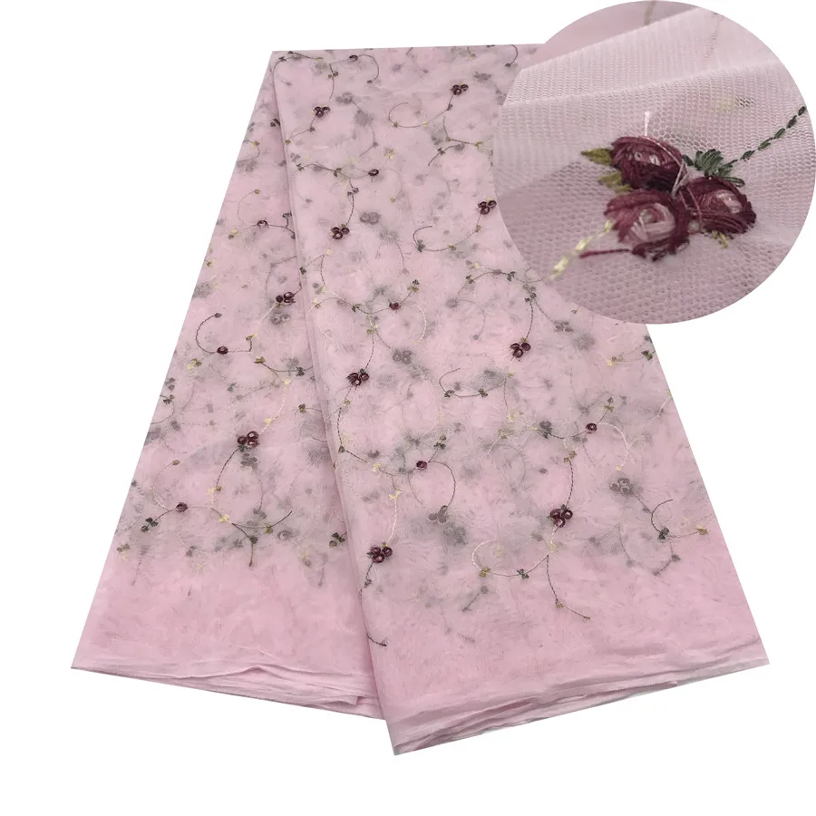 Baby Pink Color African French Lace Fabric High Quality Tulle For Wedding Nigerian 5 Yards | Дом и сад