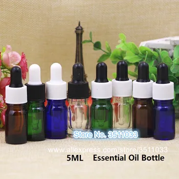 

40pcs 5ml Empty Brown Glass Dropper Bottle Transparent Glass Essential Oil Bottle Blue Green Amber Essential Oil Dropping Bottle