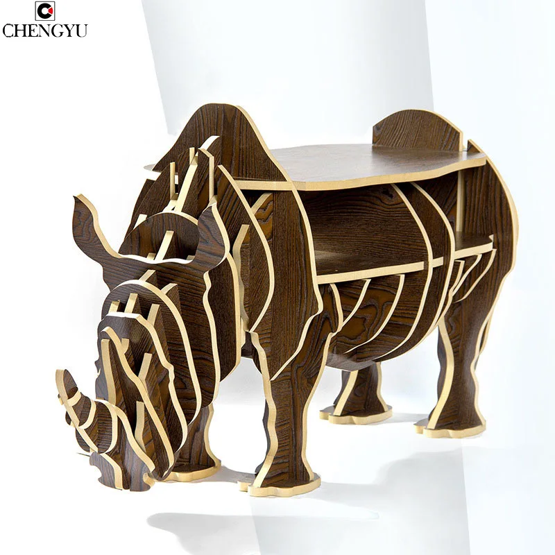 Modern Creative Assembly Coffee Table Wooden Rhinoceros Storage Study Book Shelf Household Furniture Side Table 54*44*116cm
