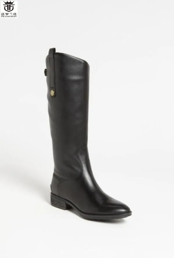 Fr.Lancelot Brand Chelsea Boots Genuine Leather Men Winter Long Boots Luxury Design Zip Knee High Shoes Men Flats