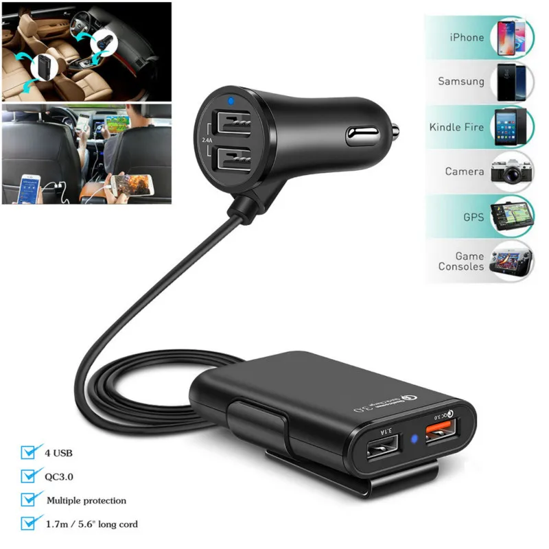 Быстрый QC3.0 4 порта 2.4A + 3.1A USB Автомобильное зарядное устройство Универсальный