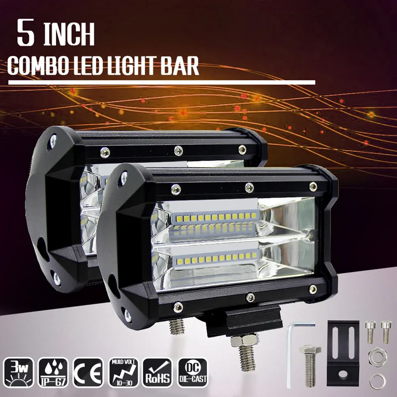 

CHICLITS Car Headlights 5 Inch LED Double Row Off-Road Vehicle Roof Lamp 72W 6000K IP67 Car Light For Jeeps Off-Road Spotlight
