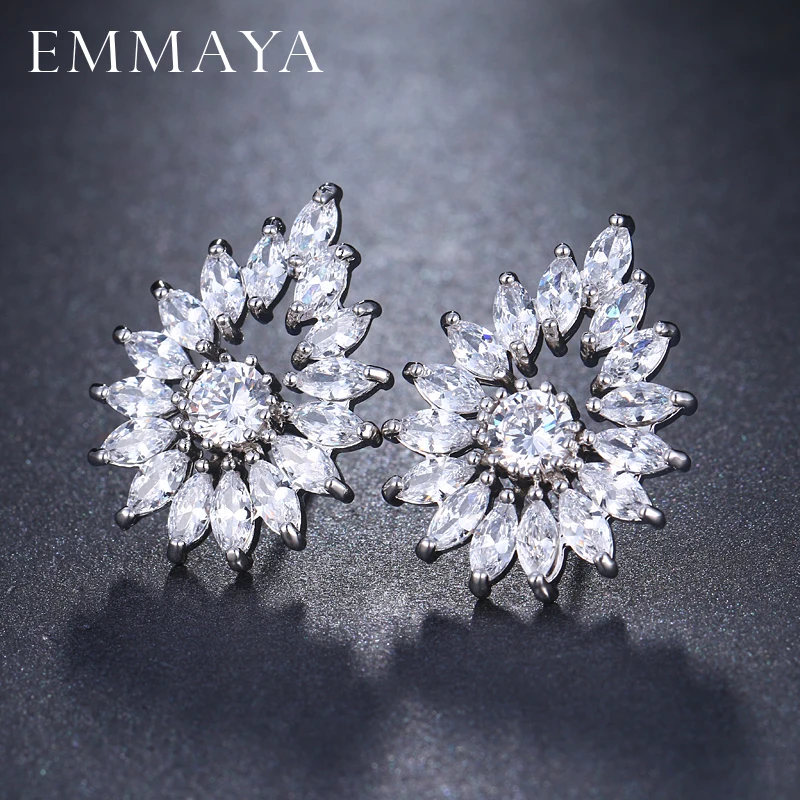 

EMMAYA Pear Shape White CZ Zircon Stud Earrings For Women Girls Jewelry Children Girls Princess Aros Aretes