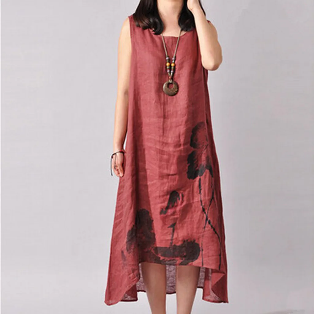

2019 Women Summer dress New Kleid Vintage Floral A-line Kaftan Long Loose Maxi Vest Dress Falda larga dropshipping