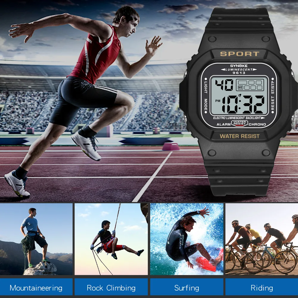 SYNOKE спортивные мужские цифровые часы, модные камуфляжные военные часы, часы с будильником, часы для бега, мужские часы