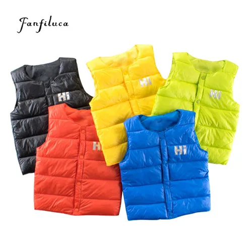 Fanfiluca Autumn Girls Vest Thin Cotton Baby Vest Winter O-neck Solid Warm Winter Coat Girl Black Boys Winter Spring Waistcoats 06