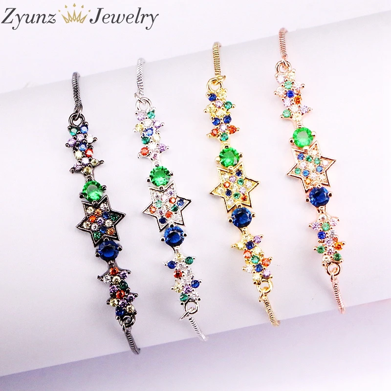 10 шт., модные женские микро Pave CZ звезды регулируемые браслеты, красочные CZ очаровательные ювелирные изделия