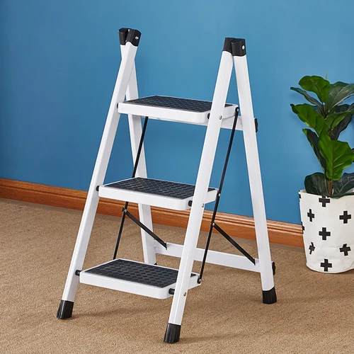  Folding Step Ladder Stool Three-step Thickened Iron Pipe Indoor Ladder Three-step Ladder Kitchen La - 33039511683