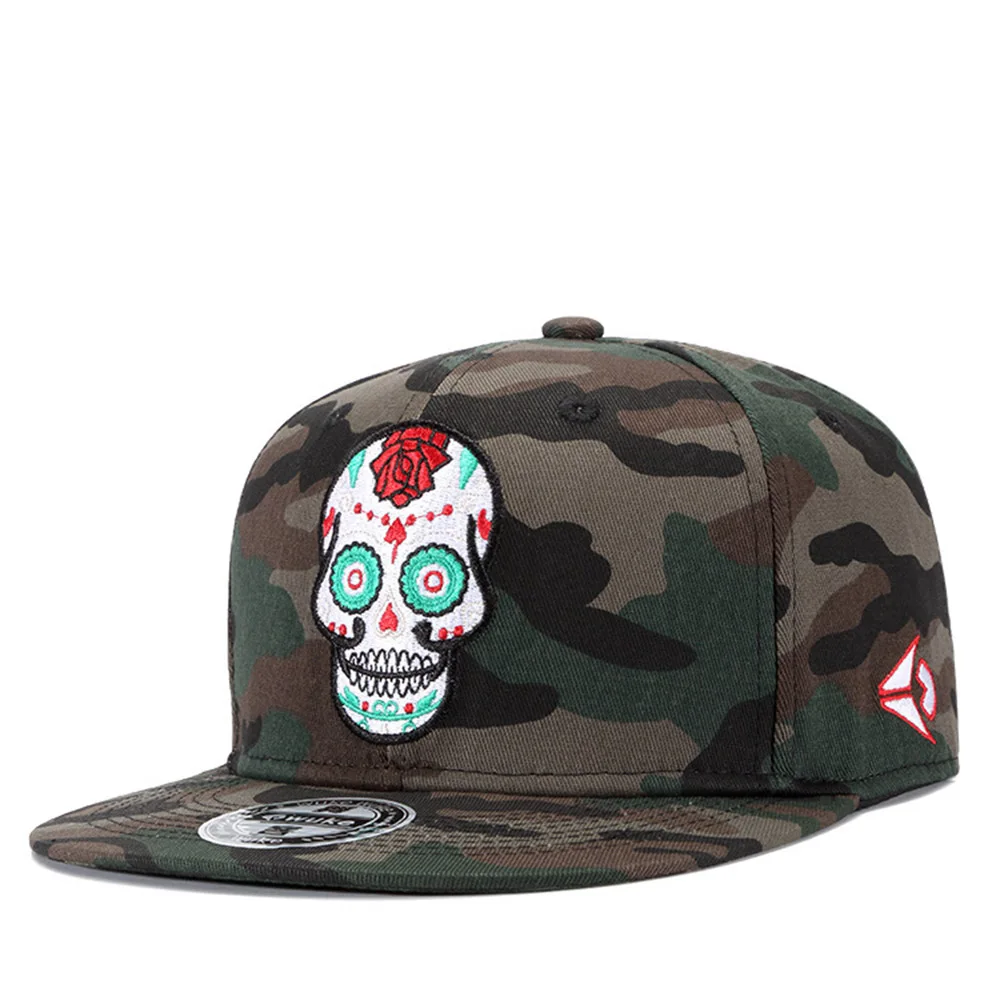 

Camouflage Cotton Men Hip Hop Cap Skull Rose Embroidery Snapback Caps For Women Baseball Cap Adjustable Street Dancer Hat