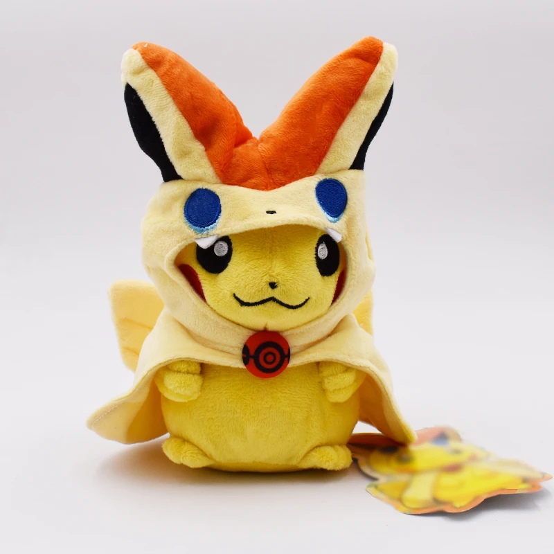 

5Pcs/Lot 20cm Pikachu Cosplay Plush Toy Smile Pikachu Cosplay Mega Victini Plush Stuffed Toys Doll for Children With Tag