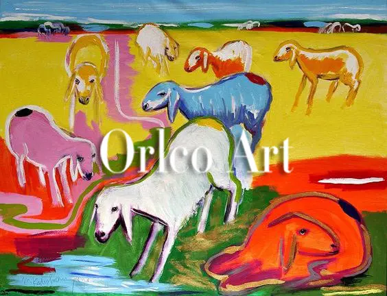 

Hand Painted Reproduction Animal Oil Painting Imitation Painting on Canvas for Room Decor Color Sheep Head Menashe Kadishman Art