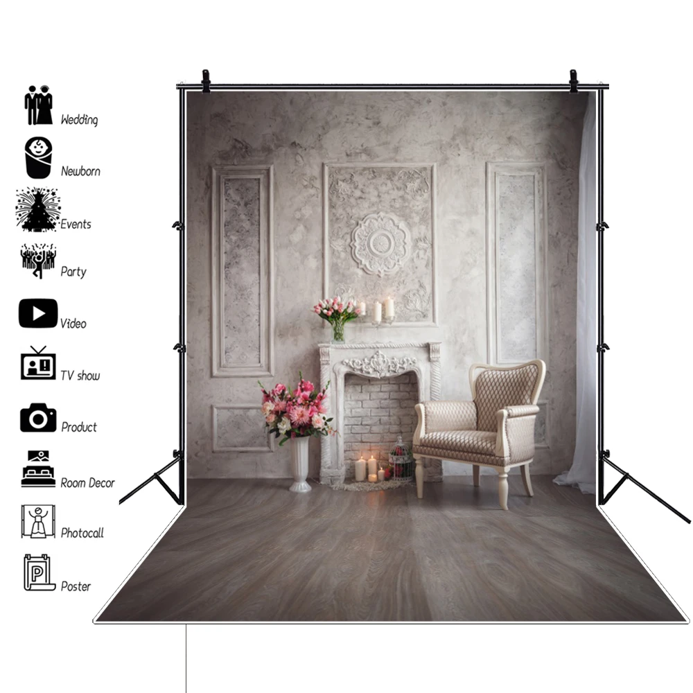 Old Chic Wall White Fireplace Armchair Flower Wooden Floor Baby Interior  Photo Backdrops Photography Backgrounds Photo Studio - Backgrounds -  AliExpress