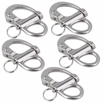 

304 Stainless Steel 70mm Rigging Sailing Fixed Bail Snap Shackle Hard Silver Of 5