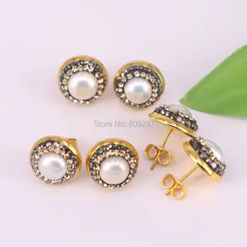 

New Style 10Pairs Fashion Gold Color Rhinestone with Pearl Stud Earrings Jewelry For Women