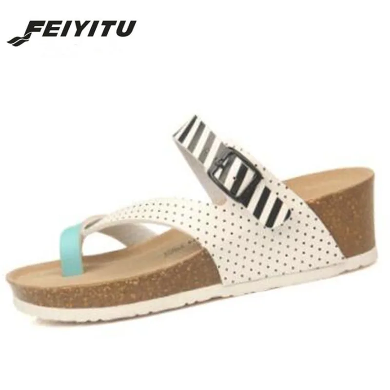 

Feiyitu New Summer Women Beach Med Heel Cork Slide Slippers Casual Woman PU Leather Wedge Platform Clogs Flip Flops Shoes Black