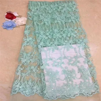 

Cassiel Green Lace Fabric for Dresses Latest Nigerian French Tulle Lace with Sequin High Quality African Sequins Lace Fabric