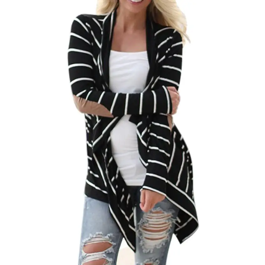 Womail Fashion Women Striped Long Sleeve Tops Open Stitch Jacket Outwear Loose Tops Female Casual Striped Coats 18JULY31 Coats