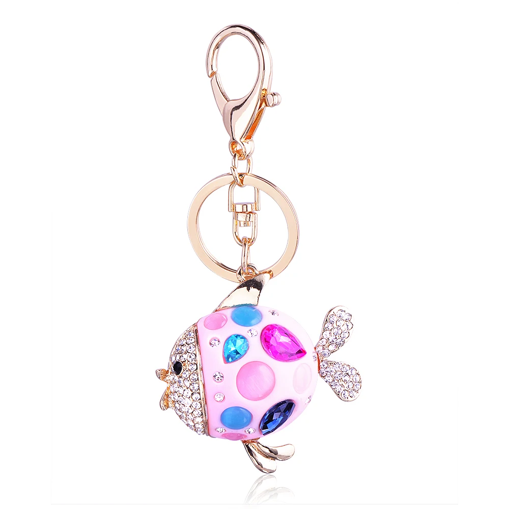 QIYIGE Cute Fish Keychain Pink Color With Shiny Crystal rhinestone For