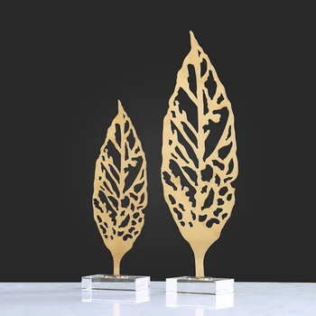 

Creative Home Light Luxury Creative Titanium Metal Leaves Abstract Decoration Figurine Decorative Metal Leave Statue Xmas Gift