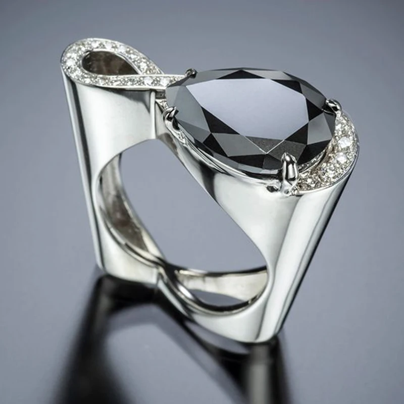

Men's and women's luxury figure-shaped ring drops black color zirconcubic zirconia round heart-shaped hole silver jewelry E3M305