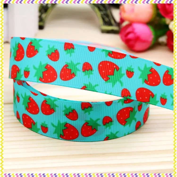 New 7/8'' Free shipping strawberry printed grosgrain ribbon hair bow headwear party decoration