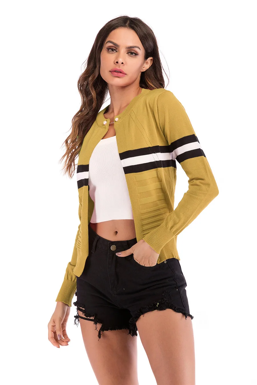 Gladiolus Striped Autumn Sweater Women 2018 Long Sleeve Beading Button Slim Knitted Cardigan Sweater Women Jumpers Ladies Coats (22)