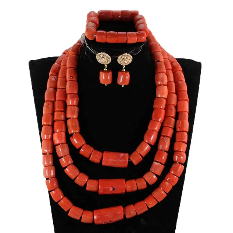 Amazing White Long Coral Beads Necklace Set White Coral Costume African Beads Jewelry Set Gold Fashion Coral Beads CNR057
