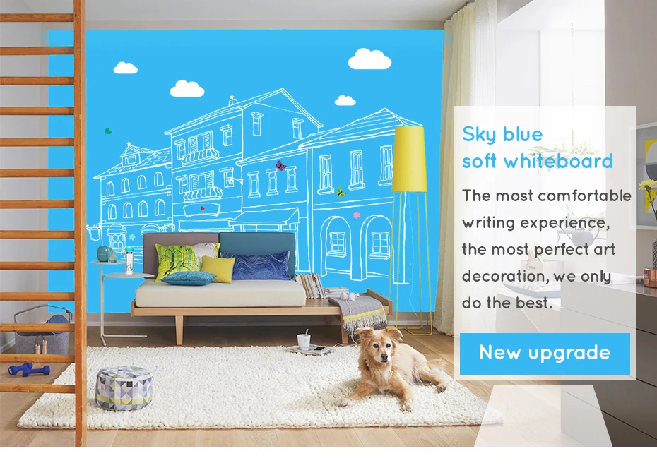 930_01 Flexible whiteboard Sticker Drawing Writing Board Kitchen Wall stickers Hold Magnets Home Wall Room Decor Blue Color