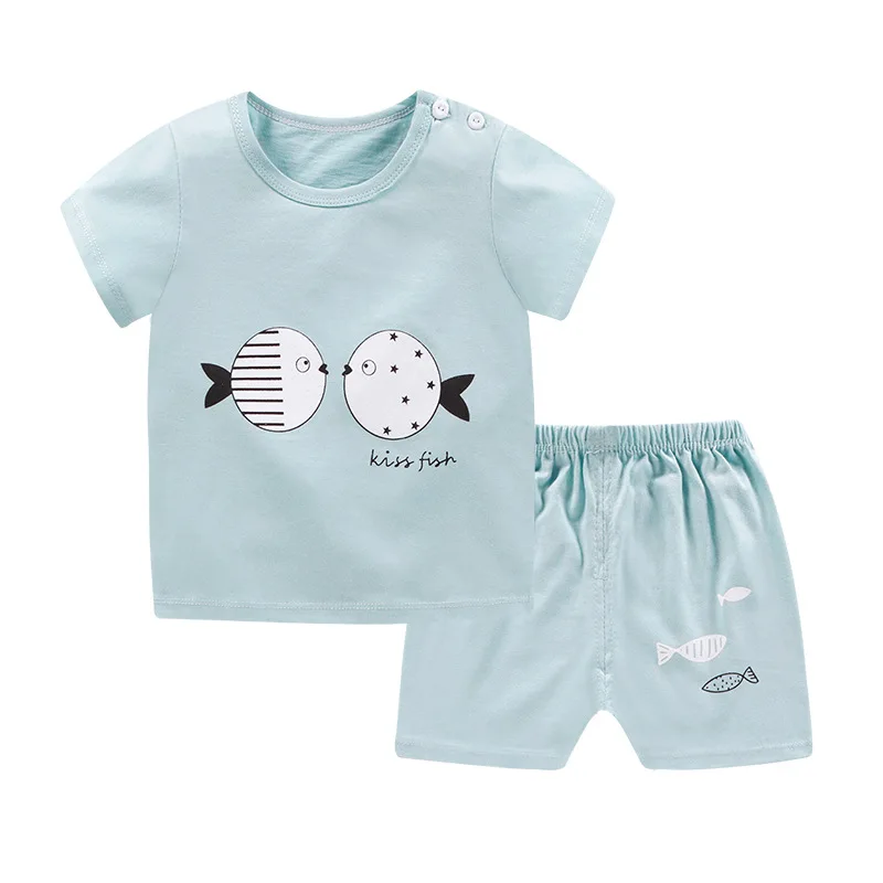 

2019 Summer Parent Fish Children Cotton Ocean Suit Baby Boy Girl T-shirt+shorts