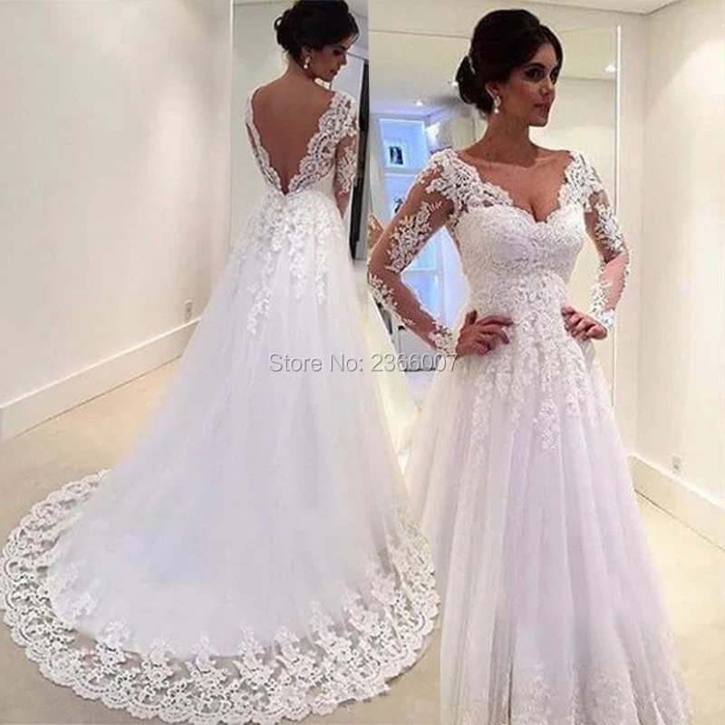 

Sexy V Neck Lace A Line Wedding Dress Plus Size Open Back Bridal Dresses Vestido De Noivas Cheap Bride Gowns Robe Marriage 2019