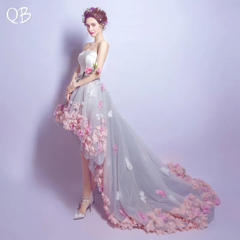 

Ball Gown Sweetheart High Low Flowers Appliques Beaded Sexy Luxury Elegant Evening Dresses Bride Banquet Party Prom Dress XK25
