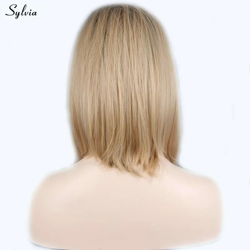 Sylvia короткий боб парики темные корни блондинка Синтетические волосы на кружеве парик для Для женщин Праздник высокотемпературный парик