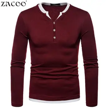 

ZACOO henry neck men's t shirts tops tees autumn fashion Large Size Solid Color Henley Shirt Long Sleeve Shirt Soft Tops san0