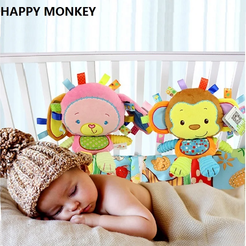 Happy Monkey детская погремушка, мягкие плюшевые игрушки, Биби пищалка, внутри, Младенческая, спокойная, Brinquedos, кровать, колокольчики, тележка/подвесная игрушка для кроватки