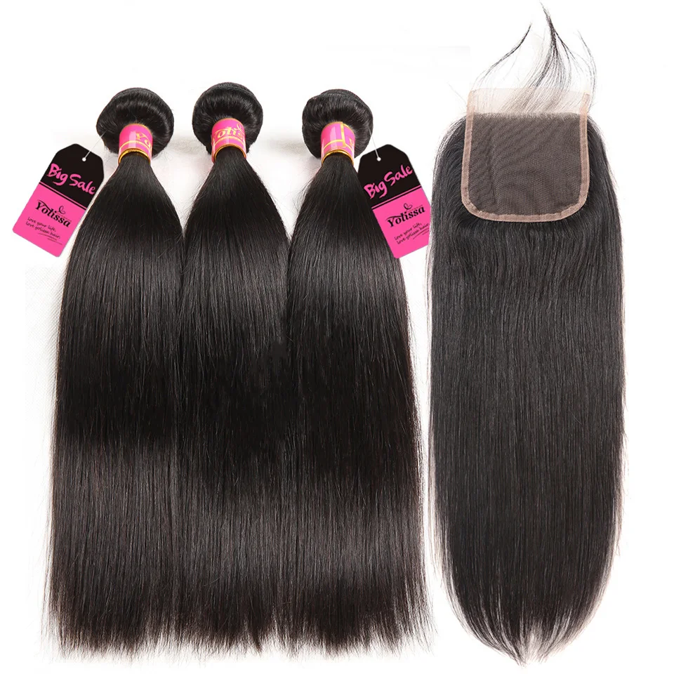 Yolissa Brazilian Straight Hair Bundles With Closure 7x7 Swill Lace Pre
