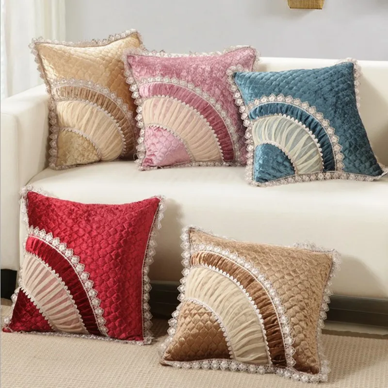 luxurious velvet home decor cushion velour with lace decortion pillow sofa cushions decorative throw pillow